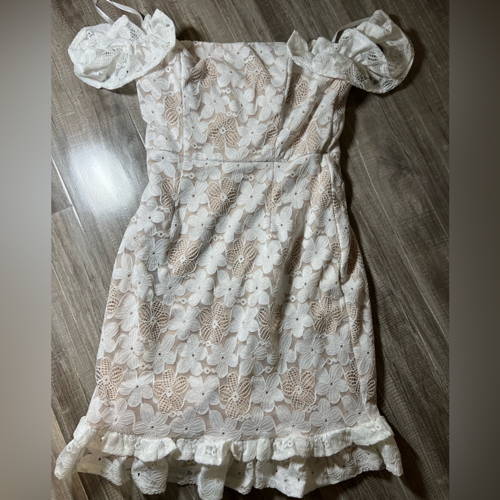 NEVER WORN brand new Selfie Leslie white lace mini dress with tags